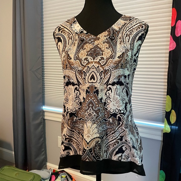 Cleo Black and Brown Paisley V-Neck Blouse - Picture 3 of 8